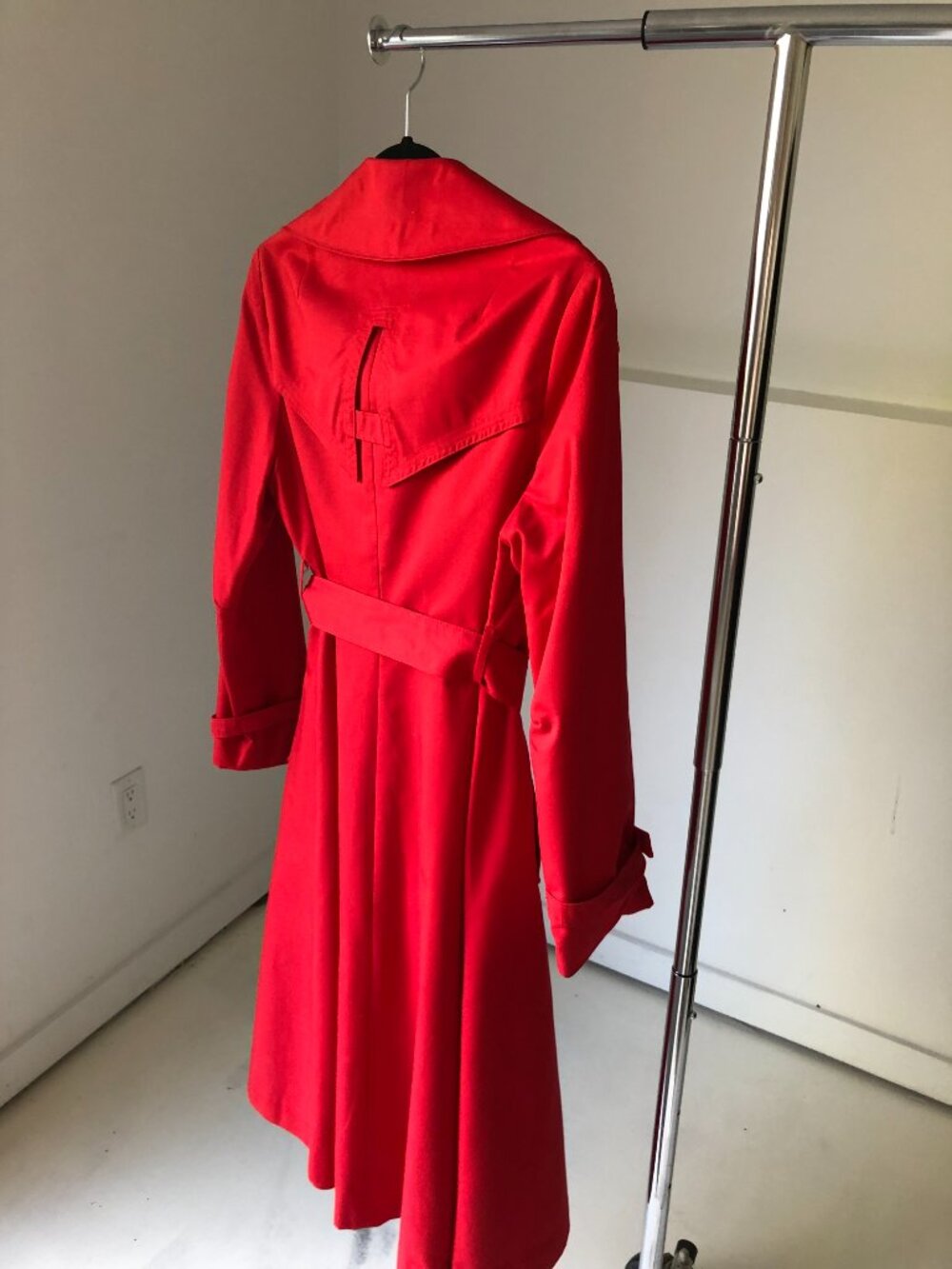 Vintage 70s Red Trench Coat United Fashion Oversized Collar Belted Maxi - Picture 6 of 13